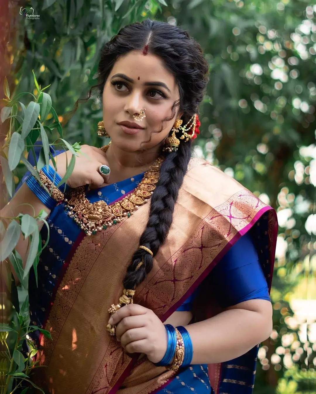 Malayalam Actress Poorna in Traditional Blue Saree